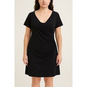 Soft Surroundings Wear Anywhere Faux Wrap Dress Size Petite XL Black Stretch